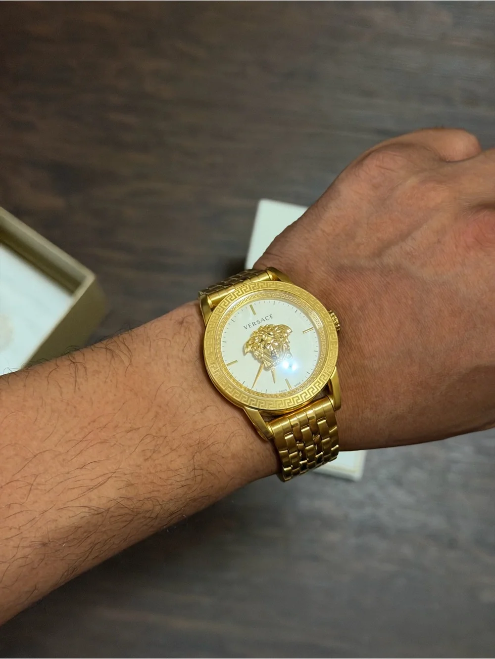 Versace Gold-Tone Medusa Face Bracelet Watch